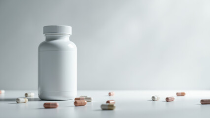 An open bottle of Magnesium Glycinate capsules with some pills spilled out onto a light background.