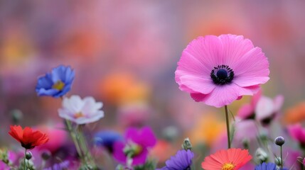 Fototapeta premium Pink flower blossoms in colorful field