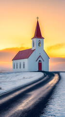 Naklejka premium An Icelandic church in the winter landscape 