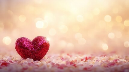 Obraz premium Beautiful and elegant surreal Valentine's Day card in pink, red and gold tones with soft white and lilac accents. Dreamy and warm romantic background. Greetings and romantic gifts.