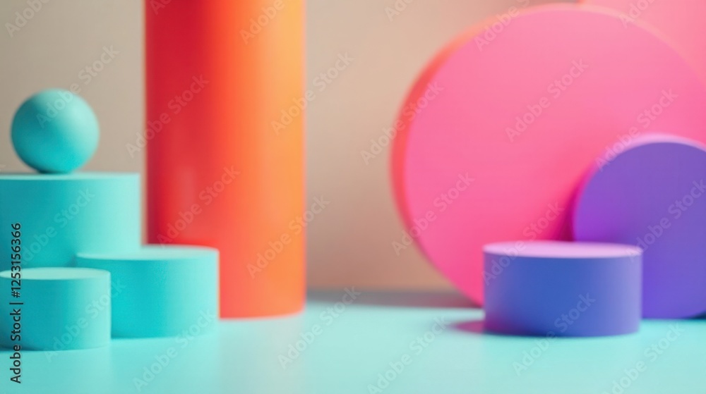 Poster Abstract Colorful Cylinders and Spheres on a Pastel Background Creating a Vivid and Playful Composition for Modern Design