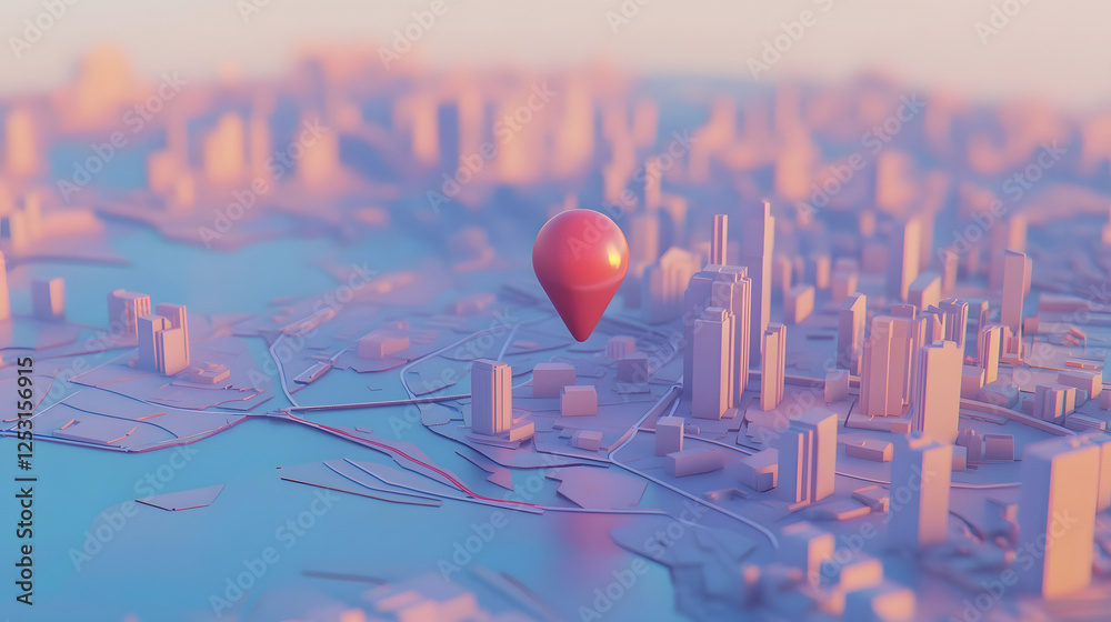 Poster futuristic 3d cityscape with vibrant color gradient and interconnected network of skyscrapers depict