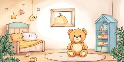 Childrens Room Teddy Bear Illustration