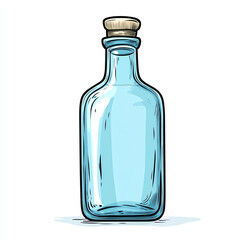A clean, transparent blue glass bottle with a rustic cork top, perfect for showcasing beverages or as a decorative piece in home interiors.