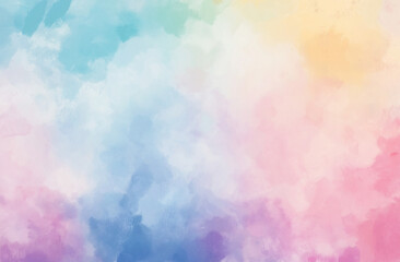 Soft pastel background featuring a vibrant tie-dye explosion radiating from the center, with flowing shades of pink, blue, yellow, green, orange, and lavender, creating a dynamic and colorful abstract