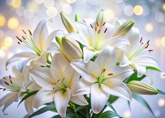 Fototapeta premium Spring Blooms: Delicate White Lily Bouquet with Bokeh Effect - Stock Photo