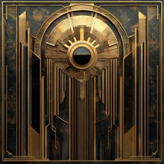 Art deco inspired wall design with geometric patterns and a central circular element. Generative AI © Tom