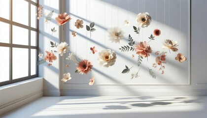 Hanging Flowers in Sunlit Room. The scene is peaceful and aesthetically pleasing, showcasing the beauty of floral decorations.