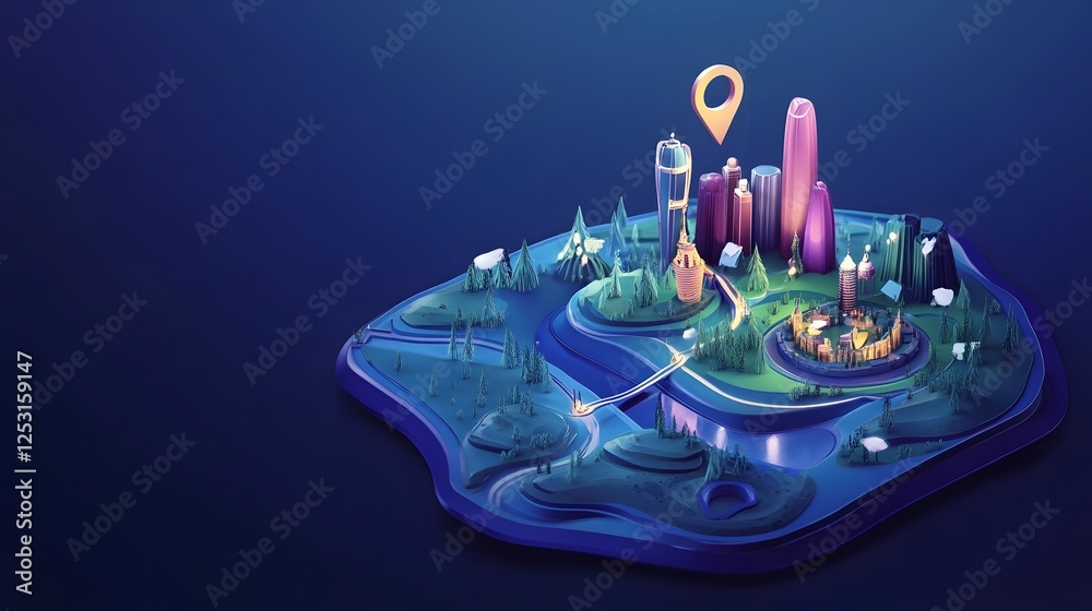 Poster futuristic floating city on water with glowing skyscrapers modern architecture and renewable energy 