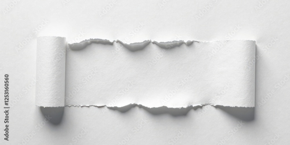 Aufkleber A horizontally oriented, torn piece of paper with a rolled edge revealing a blank space ideal for text or image insertion.