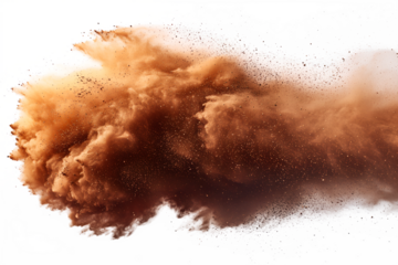 Dramatic burst of brown dust isolated on a transparent background