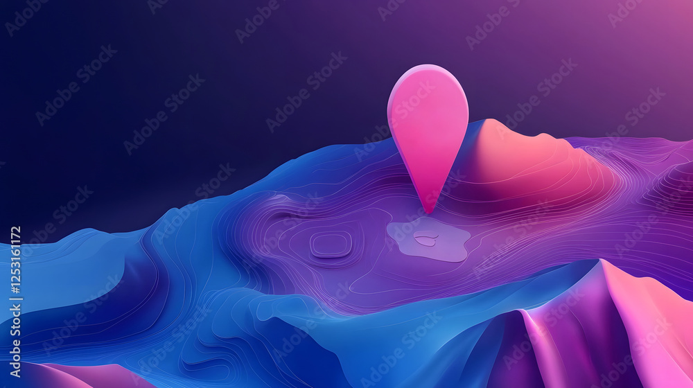 Aufkleber Glowing neon map marker or location pointer icon set against a vivid futuristic gradient background in shades of blue pink and purple  Concept for digital navigation technology and modern design