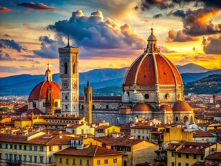 Fototapeta premium Stunning Florence Panorama: Cathedral of Santa Maria del Fiore, Italian Cityscape, Tuscan Architecture, HDR, Travel Photography