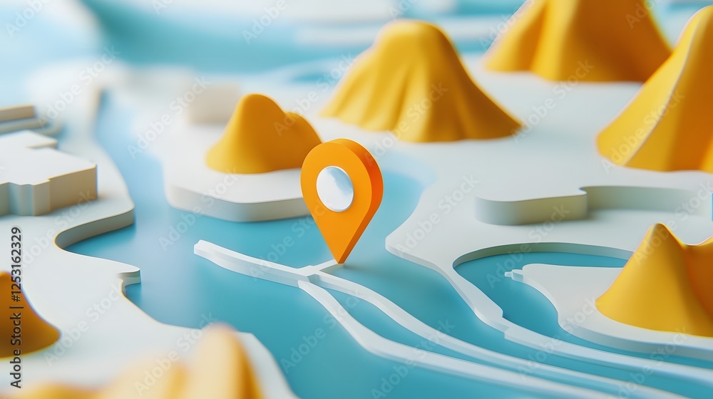 Fototapete GPS navigation pin markers on a digital map interface representing route planning travel wayfinding concepts