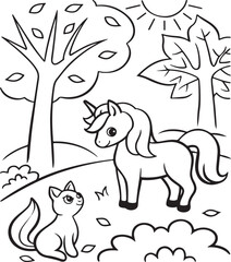 horse in winter forest outline art . color page for kids. adult color page KDP