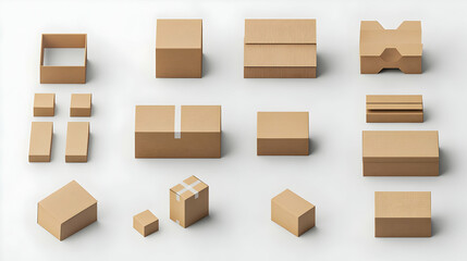 Obraz premium Various cardboard boxes for shipping, isolated, white background.