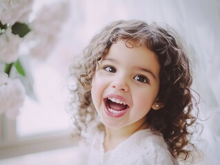 A little girl with curly hair 