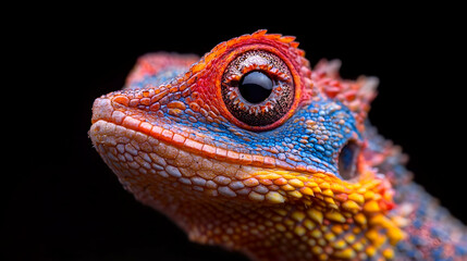 Obraz premium Colorful lizard portrait, jungle backdrop, wildlife photography, nature magazine