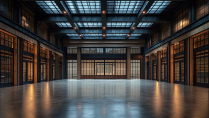 Large empty warehouse showcases high ceilings with abundant natural light, offering a flexible environment for various activities