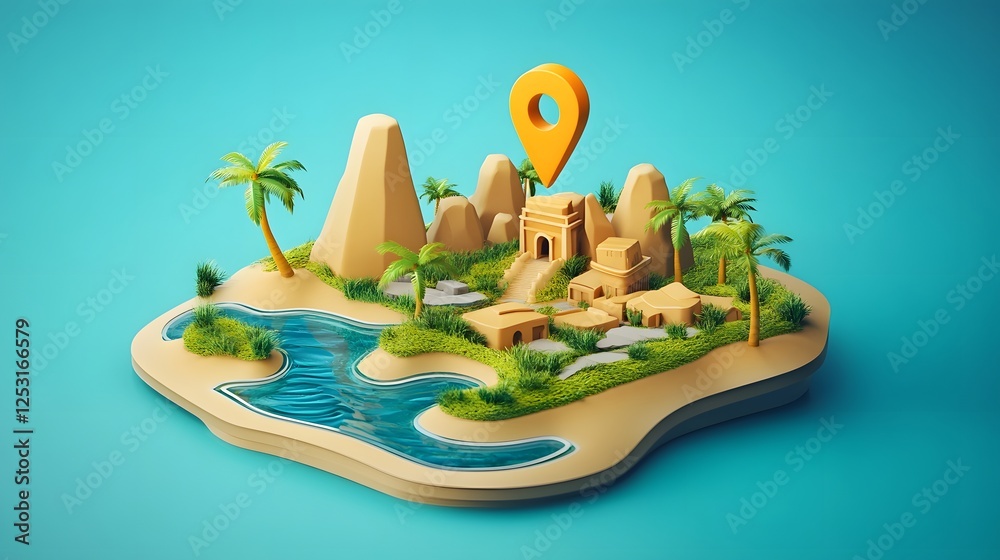 Aufkleber idyllic tropical island paradise with lush verdant landscape towering mountains cascading waterfall 