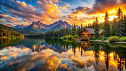 Fototapeta premium Sunrise over White Mountains Lake, Arizona - Scenic Landscape Photography