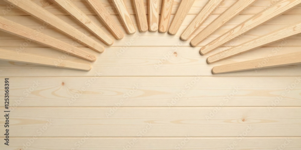 Aufkleber wooden slats arranged in a sunburst pattern on a light wood background, offering a simple yet elegan