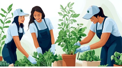 Gardeners taking care of plants, national garden week celebration