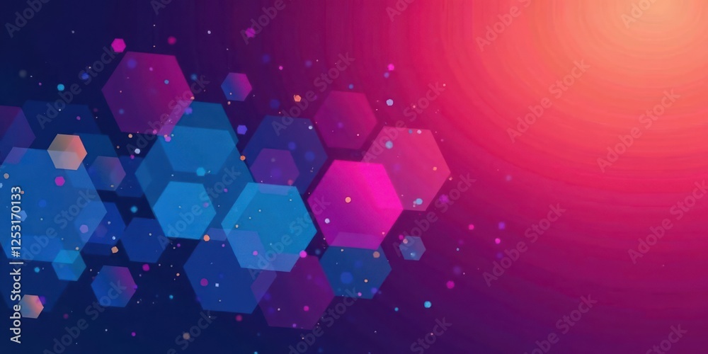 Poster Abstract Hexagon Pattern with Vibrant Color Gradient and Sparkling Dust