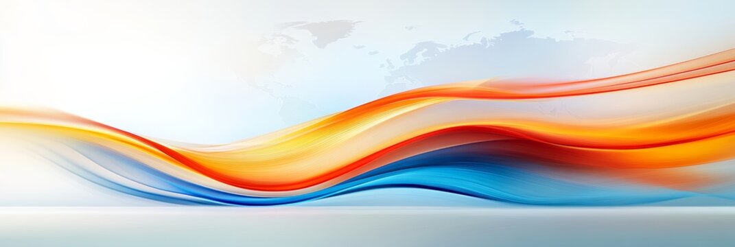 Abstract Background With Wavy Lines And Blurry World Map Overlay, Flowing Motion Design