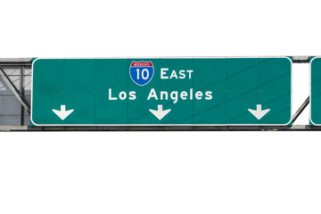 Los Angeles Interstate 10 east freeway arrow sign with cut out background.