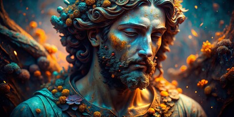 Surreal Close-up: Weathered Stone Statue Torso, Dreamlike Texture