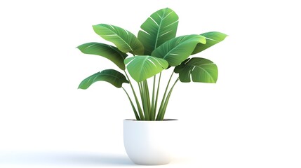Lush Green Tropical Potted Plant on White Background