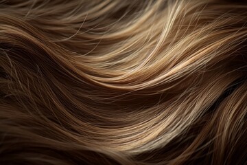 Fototapeta premium Luxurious, Wavy Light Brown Hair Texture Close-Up Macro Photography of Smooth, Shiny Strands