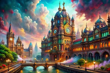 Obraz premium Surreal Dreamscape: Mumbai's Historic Train Station