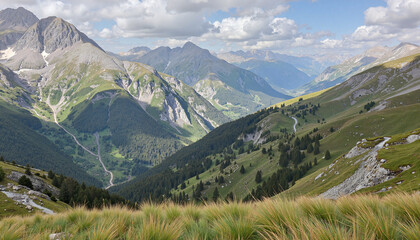 Fototapeta premium Breathtaking mountain scenery under blue skies, natural beauty