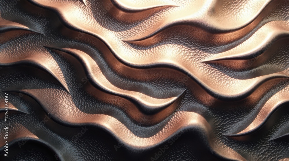 Aufkleber Abstract Metallic Waves Textured Surface Design with Undulating Patterns and Subtle Light Reflections