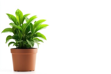 Obraz premium Lush Green Indoor Plant in Simple Terracotta Pot Brightening Up Modern Minimalistic Space with Soft Natural Light for Home Decor and Wellness