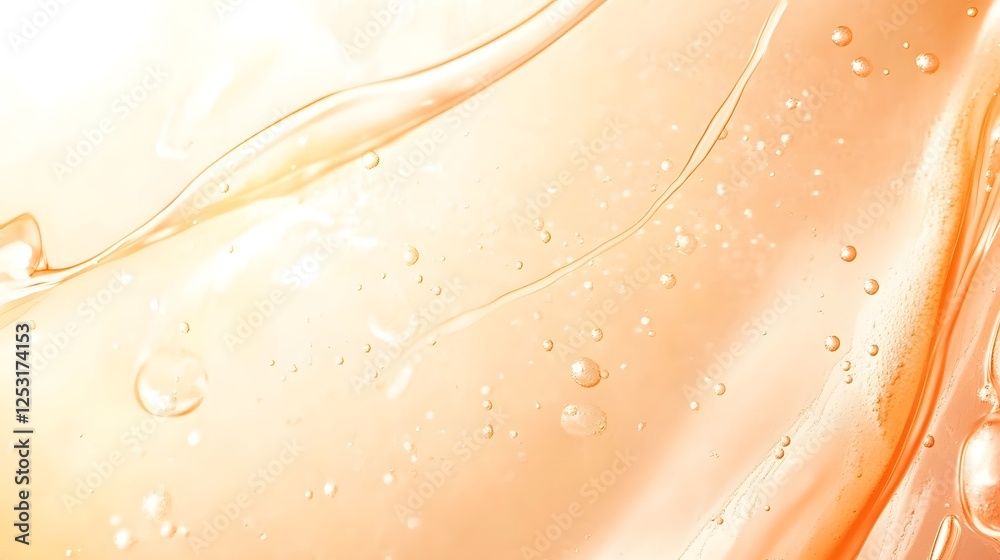Poster Mesmerizing abstract image showcasing the dynamic flow and transparent texture of water droplets against a vibrant orange and yellow background  creating a stunning minimalist and visual effect