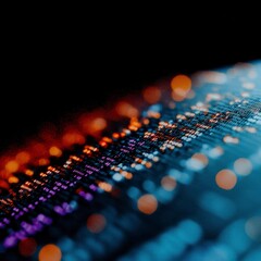 Obraz premium Abstract Digital Data Stream with Orange Blue Purple Glowing Lights