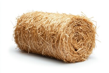 Close-up View of a Rolled Hay Bale Isolated on White Background for Agricultural and Rural Themes, Natural Materials and Farm Products