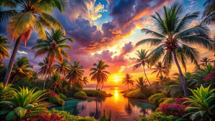 Surreal Tropical Sunset 2025: Vibrant New Year's Eve Paradise