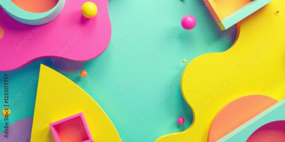 Poster vibrant abstract shapes and spheres composition with a pastel color palette and minimalist design