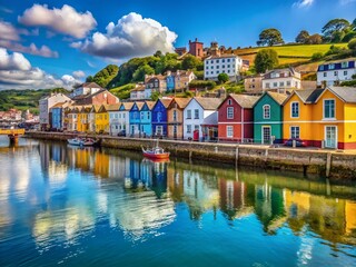 Obraz premium Teignmouth Quay Estuary, Devon Coastline, Seaside Houses, English Riviera, May 2023 - Stock Photo
