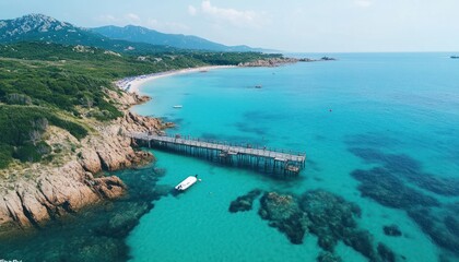 Fototapeta premium Beautiful pier and turquoise waters of a Sardinian beach in Italy.