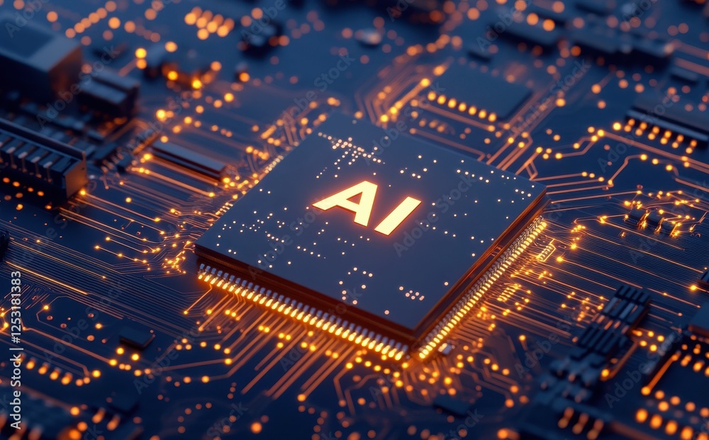 Poster artificial intelligence processor concept. ai big data array stock photo