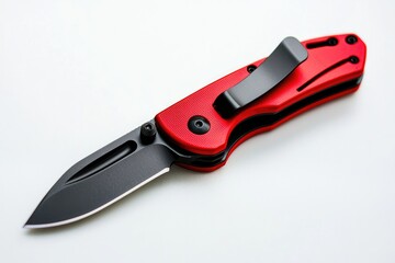 Sleek and Modern Folding Knife with Red Handle and Black Blade for Outdoor Enthusiasts and Everyday Carry Applications