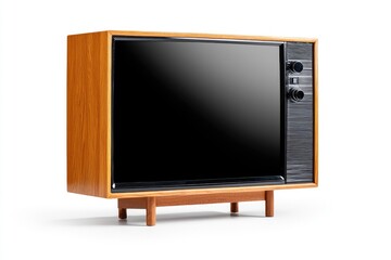 Vintage wooden television set with sleek screen design and retro knobs, showcasing mid-century modern aesthetics and rich wooden texture