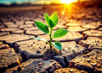 Tiny Sprout Emerging from Cracked Earth - High-Resolution Panoramic Stock Photo