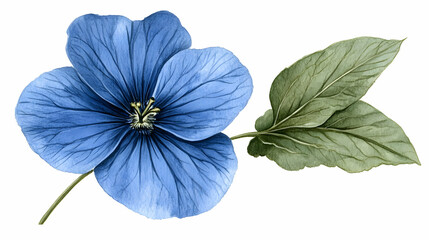 Obraz premium Blue flower, green leaf, watercolor, nature, design