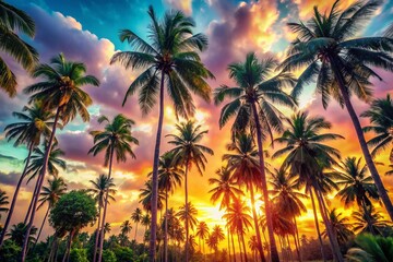 Tropical Palm Trees Summer Sky Urban Exploration Photography Toned Image